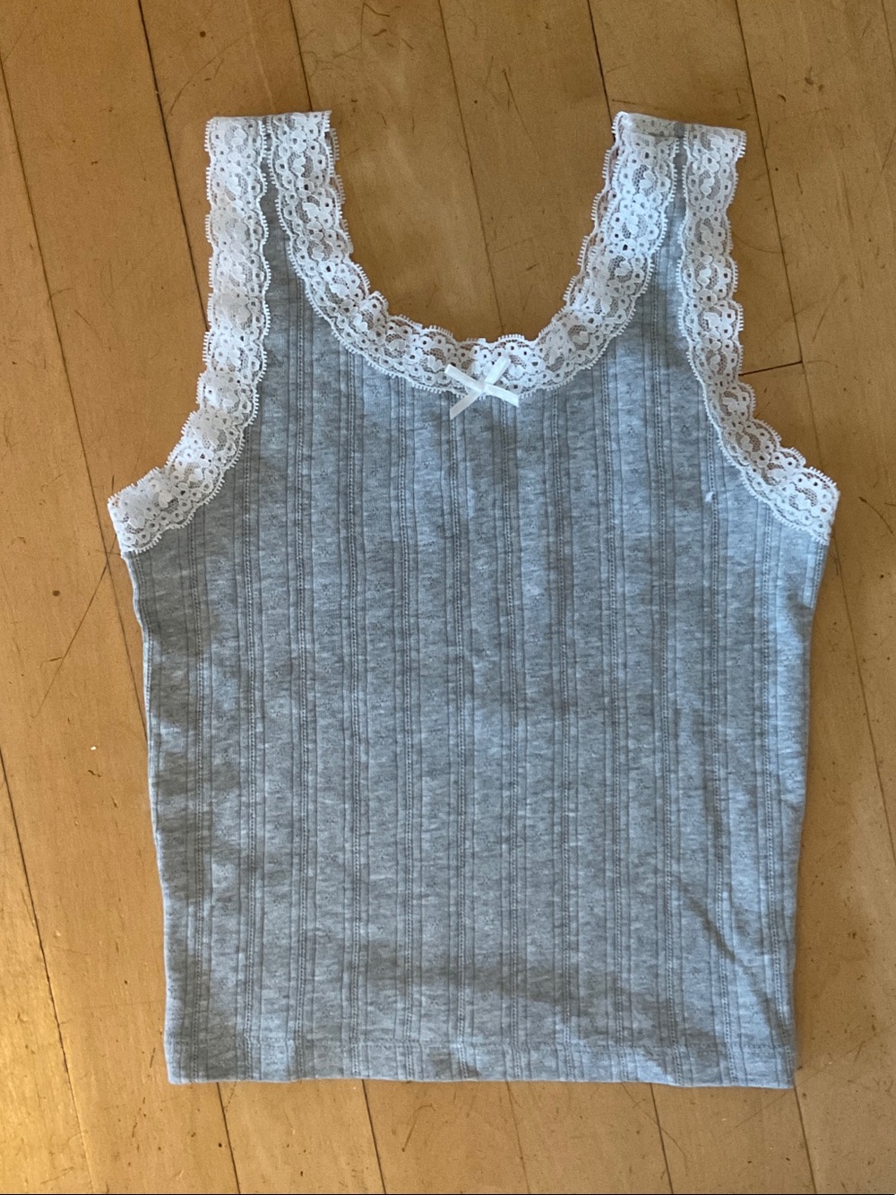 GAP KIDS Gray Ribbed Lace-Trim Tank
